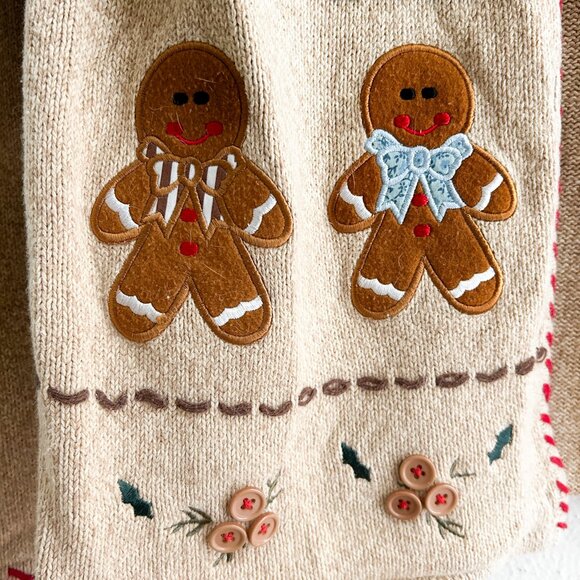 VINTAGE Crystal Kobe Ramie & Cotton Knit w/Christmas Cookie Appliqué Cardigan - Picture 6 of 12